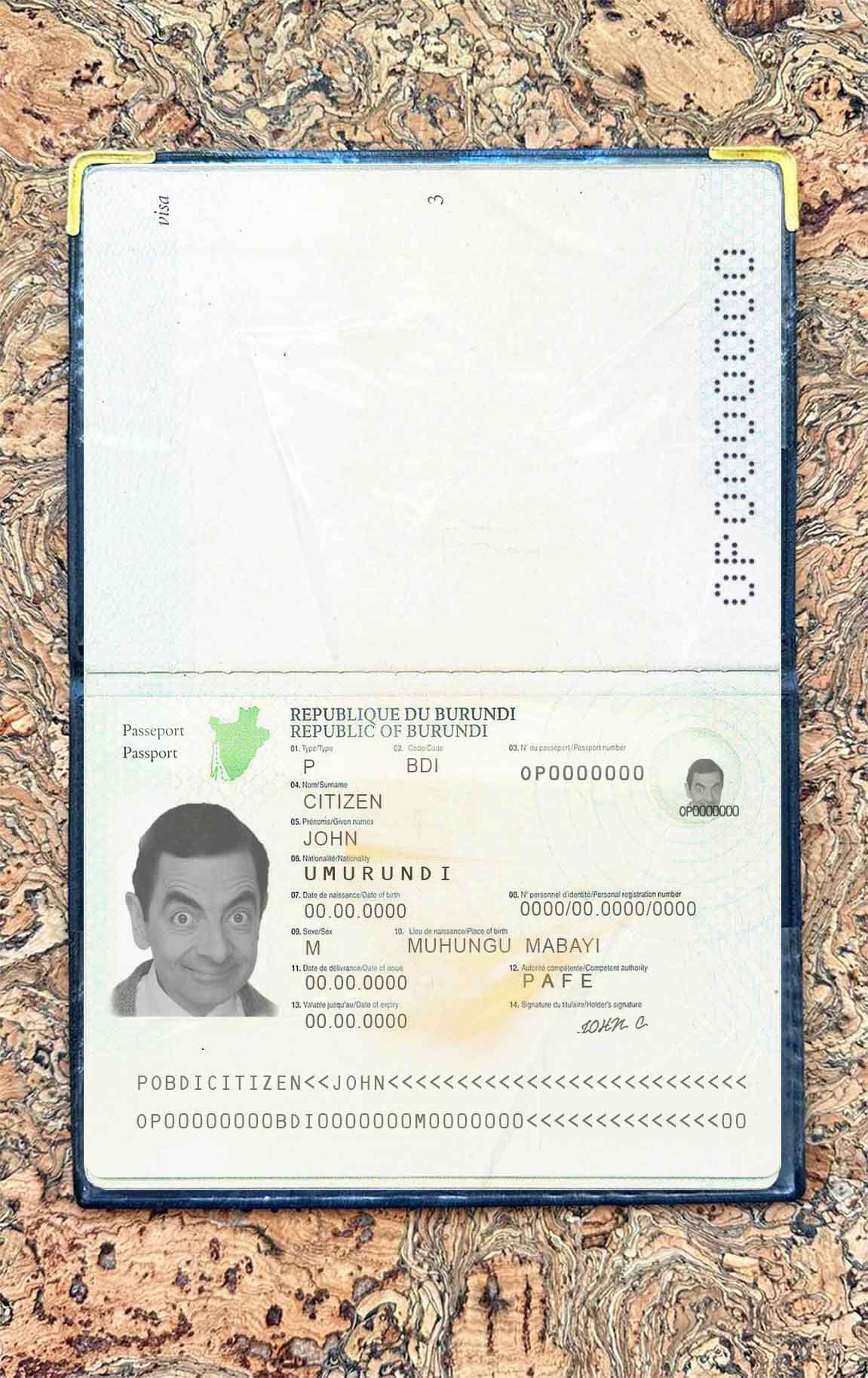 Burundi passport (2011 2019) photo look PSD template